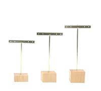 Présentoir à boucles d'oreilles en T 3pcs Jewelry Display | Earrings T-Bar Wooden Base Earrings Rack Holder Organizer Showcase Ear Studs Stand