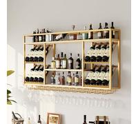 Présentoir à bouteilles de vin rouge - Étagère murale pour bouteilles d'alcool avec support pour verres à vin - Porte-verres à vin inversé multicouche