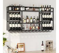 Présentoir à bouteilles de vin rouge - Étagère murale pour bouteilles d'alcool avec support pour verres à vin - Porte-verres à vin inversé multicouche