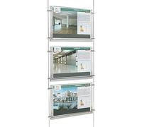 Présentoir à câbles lumineux monofacial de vitrine, EVO LED KIT 1x3, avec 3 dossiers en methacrylate format A4 horizontal, porte-annonces pour les agences immobilières, les studios photo, etc.