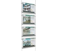 Présentoir à câbles lumineux monofacial de vitrine, EVO LED KIT 1x4 avec dossiers lumineux en methacrylate format A4 horizontal, porte-annonces pour agences immobilières, studios photo