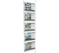 Présentoir à câbles lumineux monofacial de vitrine, EVO LED KIT 1x5, avec 5 dossiers en methacrylate format A4 horizontal, porte-annonces pour les agences immobilières, les studios photo, etc.