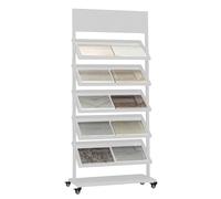 Présentoir à Carreaux en métal Robuste à 5 Niveaux avec roulettes - Chariot Roulant pour échantillons de céramique et de Verre, Support de Rangement Commercial, Support pour Assiettes (Blanc