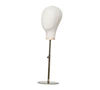 Présentoir à chapeaux et casquettes - Tête de mannequin pour salon de coiffure - Base en métal beige - 60 cm