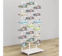 Présentoir à chaussures for magasin de vêtements, étagère moderne et créative en métal, présentoir à baskets, présentoir à chaussures for boutique, base en bois noir simple face(Single-Sided White)