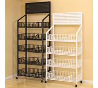 Présentoir à collations à 5 niveaux avec roues et crochets Noir/blanc pour bonbons, collations et pommes de terre, parfait pour la maison et les supermarchés (50 x 27 x 165 cm)