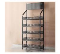 Présentoir à collations à 5 niveaux pour magasins, croustilles, bonbons et fruits, support de sol de supermarché, noir (50 x 27 x 165 cm)