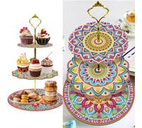 Présentoir à cupcake à 3 niveaux DIY - Plateau de service de peinture diamant - Pour anniversaire, mariage - Mandala A