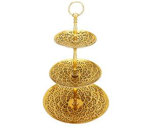 Présentoir à cupcake marocain 3 étages or Aghdas 50cm de haut | Support oriental à Gâteau muffin ou fruits en métal 3 Plateaux | Décoration marocaine sur la table dans votre mariage