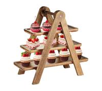 Présentoir à cupcakes à 3 étages en bois de paulownia, support pliable, H x l x P : 34 x 42 x 18 cm, support rustique, marron