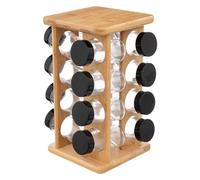 Présentoir à épices et herbes aromatiques en BAMBOU - 16 pots en verre + le support rotatif