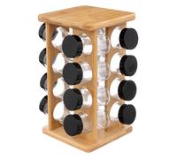 Présentoir à épices et herbes aromatiques en BAMBOU - 16 pots en verre + le support rotatif