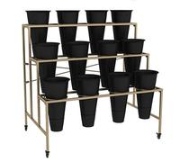 Présentoir à Fleurs Mobile en Fer Noir, Étagère Multi-Niveau avec Roulettes, 100×60×88cm, Pour Décoration, Jardinage, Commerces, Événements Spéciaux