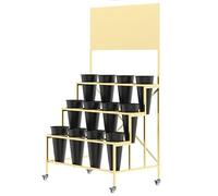 Présentoir à Fleurs Roulant avec seaux, Chariot à Fleurs Mobile Robuste, étagère en métal pour Plantes, présentoir Mobile pour Magasin de Fleurs avec Roues, pour fleuristes, fêtes