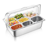 Présentoir à garnitures pour pizzas, 8 bacs en acier inoxydable Présentoir réfrigéré de comptoir pour aliments Idéal pour la cuisine à domicile et la restauration