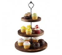 Présentoir à Gâteau 3 Étages en Bois, Support Cupcake Rond avec Poignée Métal, Présentoir à Muffins et Fruits, Accessoire Buffet pour Mariage, Anniversaire, Goûter