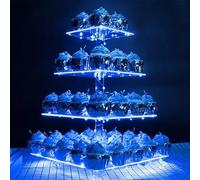 Presentoir A Gateau, 4 étages Présentoir à Cupcakes Acrylique Présentoir à Pâtisseries avec Lumière Led Affichage De Desserts Carré Transparent Pour Décoration Fête D'Anniversaire (15/20/25/30 CM)