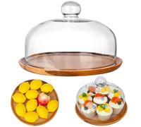 Présentoir à gâteau avec base en bois de 25,4 cm avec dôme en verre, cloche en verre transparent pour dessert, fromage, bonbons, plantes succulentes