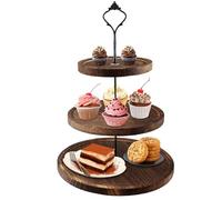 Présentoir à Gâteau en Bois 3 Étages, Présentoir à Muffins à 3 Niveaux, Support à Cupcake Rond avec Poignée en Métal, Présentoir Apéritif Buffet pour Mariage, Anniversaire, Thé de l'Après-midi