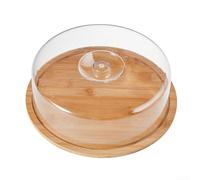 Présentoir à gâteau en bois avec couvercle dôme de 25,4 cm - Plateau de service rond avec couvercle transparent pour mariages, fêtes, anniversaires - Plateau de présentation à dessert en bois robuste