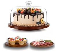 Présentoir à gâteau en bois d'acacia avec couvercle - Support à gâteau rond de 30,5 cm avec couvercle - Présentoir à gâteau en bois avec dôme en acrylique - Rotatif