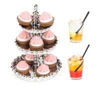 Présentoir à gâteau miniature à 3 étages - Un sac avec cupcakes miniatures et deux boissons 1/12 - Accessoires miniatures pour maison de poupée