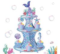 Présentoir À Gâteau Sirène-Supports À Cupcakes en Carton À 3 Niveaux Fête Sirène |Mermaid Party Dessert Arrangement Cake Stand Après-midi Thé Gâteau Stand
