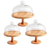 Présentoir à gâteau Support à gâteau en bois de 9 pouces avec couvercle en verre transparent Dôme amovible Support multifonctionnel pour la fête la maison Dessert Fromage Fruits Affichage et stoc