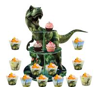 Présentoir à gâteaux à 3 animaux, tour de cupcake, 12 pièces dinosaures, décoration de fête d'anniversaire