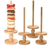 Présentoir à gâteaux et donuts, 4 pièces, décor rustique en bois
