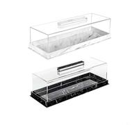 Présentoir à gâteaux moderne en acrylique avec couvercle transparent, support rectangulaire réutilisable pour pain, pâtisseries, cookies et célébrations (noir)