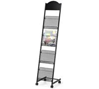 Présentoir à Magazines à 4 Niveaux - Organiseur de Documents en métal Noir pour brochures, expositions, hôpitaux et Bureaux - Solution de Rangement Durable - 30 x 35,8 x 147 cm