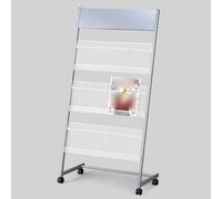 Présentoir à Magazines et journaux sur Pied à 4 Niveaux - Présentoir Moderne pour brochures, idéal pour Les Bureaux et Les expositions, Finition argentée, 63,5 x 35,5 x 130 cm, Solution de r