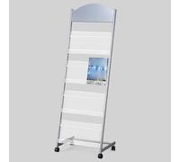 Présentoir à Magazines sur Pied à 4 Niveaux - Présentoir argenté pour brochures, journaux, Livres et Articles de Papeterie - Idéal pour Les Bureaux, Les expositions et Les hôpitaux - Organis