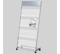 Présentoir à Magazines sur Pied à 4 Niveaux - Présentoir pour Livres, journaux, brochures et dossiers - Finition argentée - Idéal pour Les Bureaux, Les hôpitaux et Les expositions - 63,5 x 3