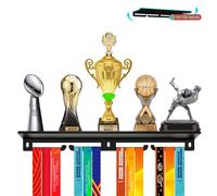 Présentoir à médailles avec étagère à trophées - Support en métal durable pour ruban de récompense, peut contenir jusqu'à 16 médailles, 5 trophées - Idéal pour les fans de sport et un usage quotidien