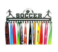 Présentoir à médailles de football pour fille - Support mural flottant en métal - 20 crochets de suspension faciles à installer - Cadeau de football pour filles pour enfants ou adultes (noir)