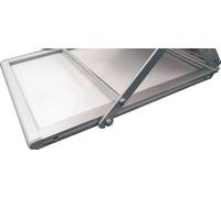 Présentoir à prospectus H1450xL270xP360mm Alu.argent pliable 6 cases A4