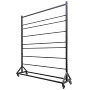 Présentoir à rouleaux de tissu réglable en hauteur, robuste et en acier, avec roulettes. Présentoir commercial ultra-résistant pour bobines de vinyle, films adhésifs et emballages. Chariot d