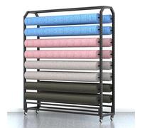 Présentoir à rouleaux de tissu réglable robuste avec roulettes, 16 tiges en métal pour papier peint, nappes, films en vinyle - Solution de rangement de 130 cm pour travaux manuels et décoration