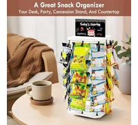 Présentoir à Snacks - Organisateur de Snacks avec Support en Bois,Présentoir Tournant 5 Niveaux 40 Pinces, Organisateur de Cuisine avec Base en Bois et Tableau d'Affichage pour Comptoir et Stockage