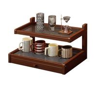 Présentoir à Tasses à café en Bois et Acrylique avec tiroir, Porte-Tasses Multifonctionnel pour comptoir de Cuisine ou Coin thé/café - Rangement Ouvert/Facile à Nettoyer, 2 Niveaux