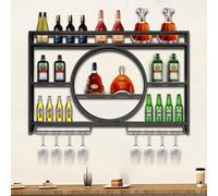 Présentoir à vin Mural en métal avec lumière LED, unité de Bar, étagères organisatrices de Bouteilles d’Alcool flottantes, étagère Suspendue avec Porte-Verres à vin, pour la Cuisine, Bar à d