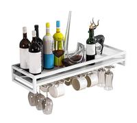 Présentoir à vin Mural Moderne avec Porte-Verre, étagères flottantes Porte-Bouteilles, étagère à gobelet Suspendue, présentoir de Rangement de vin multifonctionnelou Home B
