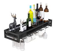Présentoir à vin Mural Moderne avec Porte-Verre, étagères flottantes Porte-Bouteilles, étagère à gobelet Suspendue, présentoir de Rangement de vin multifonctionnelou Home B