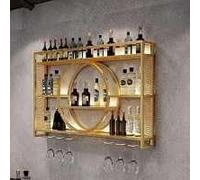 Présentoir à vin Mural Moderne, casier à vin Rond Industriel Suspendu, casier à vin à 3 Niveaux avec Crochets pour Verres à vin, étagères flottantes pour Bar, présentoir à bouteill