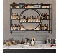 PréSentoir à Vin Mural Moderne En MéTal,éTagèRe En Verre PréSentoir En Fer Support De Verre à Vin En Fer Multifonctionnel Pour Porte-Verre à Vin Suspendu Mural Pour Bar Boissons(Size:140cm,Color:Noir)