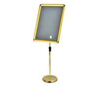 Présentoir A4 robuste avec base stable, support d'affiche sur pied pour menu/avis/affichage, support de panneau de bienvenue extérieur A2 Gold Rounded-corner style