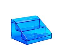 Présentoir Acrylique 3 Niveaux Incliné Transparent, Rangement de Plan de Travail Anti-rayures Anti-choc, Support Stable pour Bar à Café, Salon de Thé et Boutique(Blue,40cm/15.8in)