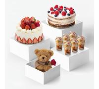 Presentoir Aperitif Buffet Cube Blanc, Lot de 4 Présentoir Buffet Traiteur en Acrylique, Presentoir a Gateau, Support Buffet Mariage, Support Cubique Emboîtable pour Dessert/Figurines/Bonbons/Aliments